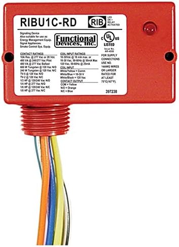 Functional Devices RIBU1C-RD Pilot Relay, 10 Amp SPDT, 10-30 Vac/dc/120 Vac Coil, Red Housing
