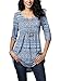 Destinas Women's 3/4 Sleeve Geometric Floral Print Tunic Blouse Tops Shirts (2XL, Blue)