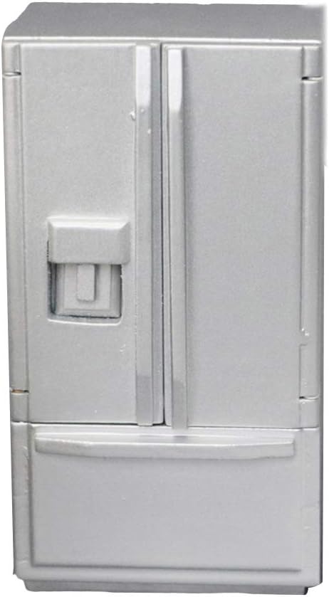 Uticon Doll House Fridge, 1/12 Miniature Dollhouse Wooden Refrigerator Model Kitchen Furniture Decoration - Silver