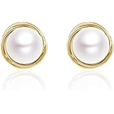 Big Studs Gold Pearl Stud Earrings for Women Vintage Large Pearl Earrings Retro Earrings Button Earrings for Gift