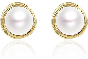 Gold Pearl Stud Earrings for Women Vintage Large Pearl Earrings Retro Earrings Button Earrings for Gift