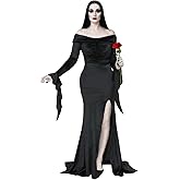 ROC PARTY Christmas Gifts Women's Gothic Black Velvet Gown - Elegant Off-Shoulder Dress with Slit for Halloween & Cosplay