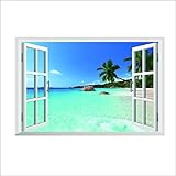 LUCKKYY 3d Beach Sea Wall Decal Removable Wall Sticker