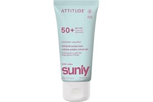 ATTITUDE Baby Mineral Sunscreen SPF 50, Broad Spectrum Zinc Oxide, EWG Verified, Mineral-Based, Non-Nano, Lightweight Cream f