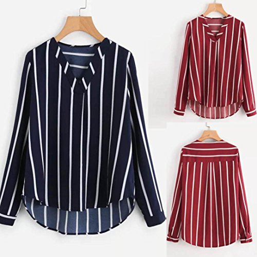 Orangeskycn Womens V-Neck Casual Polka Striped Print Full Sleeve Top Blouse