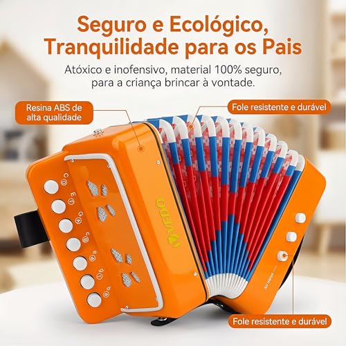 VEDO Acordeon Infantil 10 Teclas, Mini AcordeãO de Brinquedo, Adequado Para CriançAs E Iniciantes, Material de Resina ABS de Segurança, Leve E PortáTil, CriançAs com Mais de 3 Anos e Idade