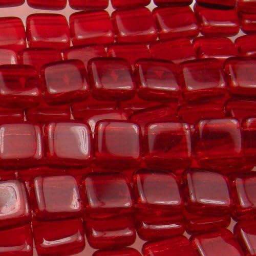 Czechmate 6mm Square Glass Czech Two Hole Tile Bead - Siam Ruby
