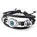 KONOV Mens Womens Leather Bracelet, Blue Evil Eye Adjustable Bangle, Black Silver