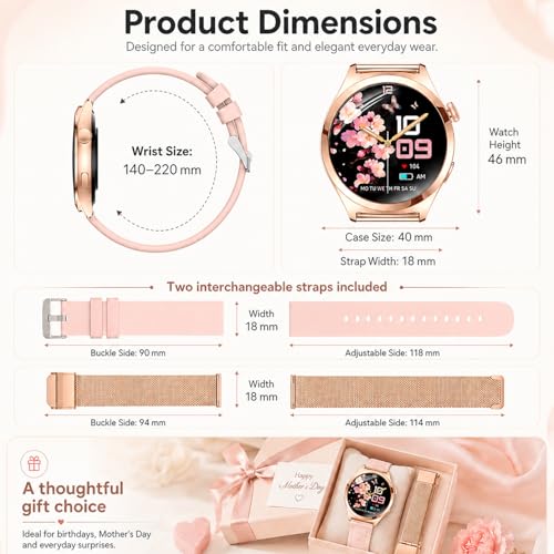 Women's Smart Watch with Bluetooth Calls, 1.27 Inch Smartwatch with Pedometer/Heart Rate Monitor/Sleep Monitor, 100+ Sports Modes Smart Watch, IP68 Activity Bracelet for Android iOS, Rose Gold