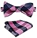 HISDERN Pink Bow Ties for Men Check Plaid Bowtie Self Tie and Pocket Square Classic Formal Tuxedo Wedding Bowties Handkerchief Set