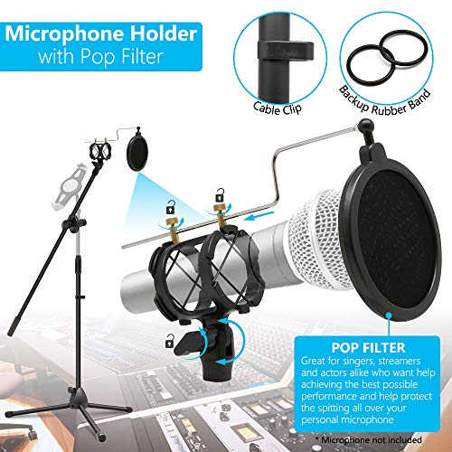 Microphone Stand Tablet Mount, Anko 2 in 1 Adjustable Mic Stand with iPad Holder/Pop Filter for All 7-12 Inch Table Device - Thumbnail 4