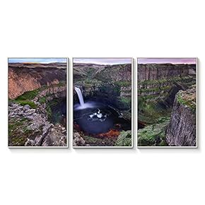 Floating Framed Canvas Wall Art for Living Room, Bedroom Landscape Gorge Mountain River Grassland Canvas Prints for Home Decoration Ready to Hang - 16"x24"x3 Panels