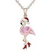 Christmas Flamingo Necklace for Women Sterling Silver Pink Flamingo Pendant Necklace Cute Bird Jewelry Holiday Gifts