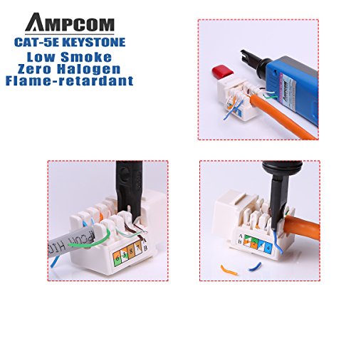 10-Pack CAT5e Keystone Jack,AMPCOM Snap-in RJ45 Punch-Down Cat.5e Keystone Module Adapter 10/100 Mbps |UTP|Compatible with CAT.5/CAT.5e - Thumbnail 3