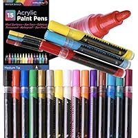 15 Premium Acrylic Paint Pens, Medium Tip, for Rock Painting, Mug, Ceramic, Glass, and Fabric Painting, Water Based Non-Toxic and No Odor ...