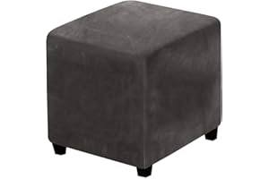 LEXFORT Velvet Ottoman Covers Slipcover Square Footstool Protector Covers Storage Stool Ottoman Covers Stretch with Elastic Bottom Small Dark Grey