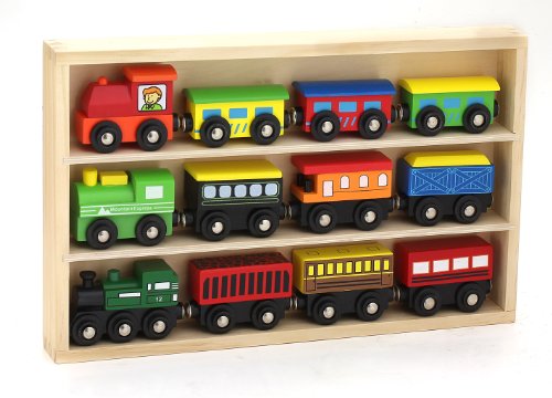 Kids Destiny 12 Pcs Wooden Engines & Train Cars Collection Compatible with Thomas Wooden Railway, Brio, Chuggington
