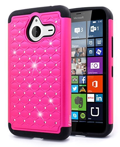 Lumia 640 XL Case, NageBee [Hybrid Protective] Armor Soft Silicone Cover with [Studded Rhinestone Bling] Design Diamond Hard Case for Microsoft Lumia 640 XL (Diamond Pink)