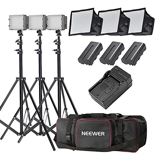 Neewer 3x 160 LED light kit Dimmable Ultra High Power Panel Digital Camera/Camcorder Video Kit,Includes:(3x)CN-160+(3x)5.9"x6.7" LED Softbox+(3x)Battery Replacement(3x)6 Feet Light Stand+(1)Bag