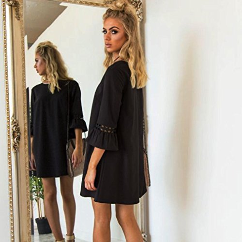Tsmile Womens Mini Dress Clearance Hollow Out Fashion 3/4 Flare Sleeve Dress Ladies Evening Cocktail Party Dress (Black-1, S)