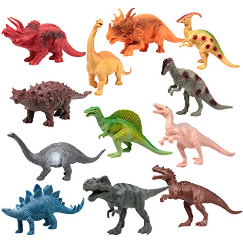 Pupu Pig 7" Dinosaurs Pack of 12 Large Plastic Assorted Dinosaur Figures Plastic Dinosaurs, Jumbo Dinosaurs, Dinosaur Toys For Kids for Dinosaur Themed Party, birthday, Christmas, Halloween, and Easte
