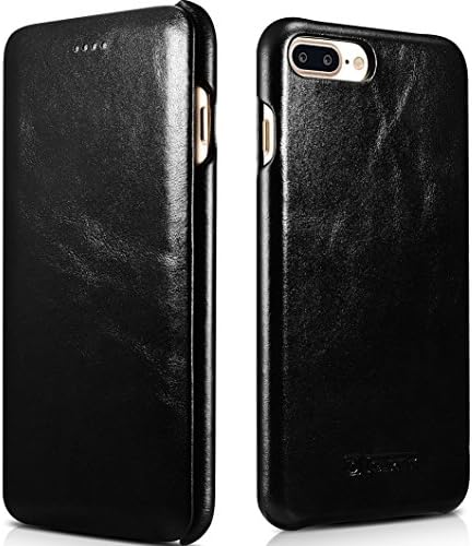 iPhone7 Plus Case,By Jabit Genuine Leather Case, icarercase Handmade Vintage Series Side-Open Ultra Thin Folio Flip Protective Case Cover Protective Cover[Black]
