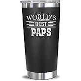 AcevedoDesign World's Best Paps Tumbler - Best Paps Laser Engraved - Paps Mug - Father's Day Gift - Birthday Gift For Paps - Paps Coffee Mug - Stainless Steel Travel Tumbler 20Oz, Black