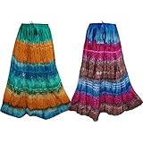 Mogul Interior Womens Bohemian Skirt Tie Dye Print Vintage Hippie Summer Fashion Long Skirts S/M