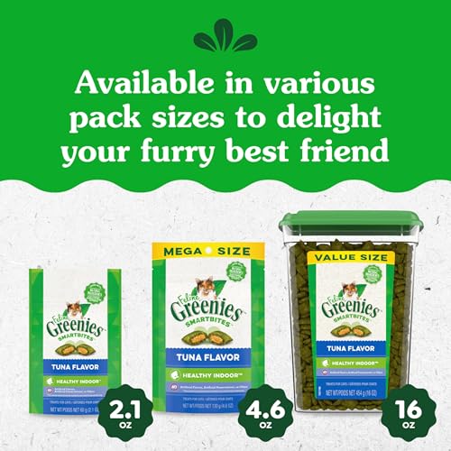 GREENIES FELINE SMARTBITES, CAT TREATS HEALTHY RECIPE, INDOOR CAT TREATS, TUNA FLAVOR, 16 OZ. TUB