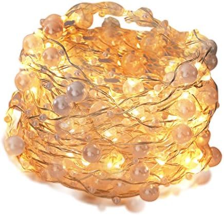 String Lights 19.7 ft 60 LED Lights Battery Powerd Warm White Bulbs With 6m Pearls String Flexible Silver Copper Wire