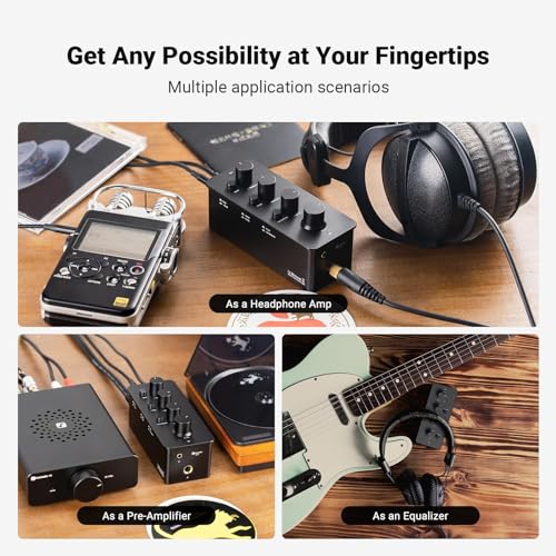 Fosi Audio SK01 Headphone Amplifier Equalizer Preamp with Bass Midrange Treble Tone Control and Loudness Compensation Portable Class A Analog Amp for Electric Guitar Instrument with 3.5/6.35mm Jacks