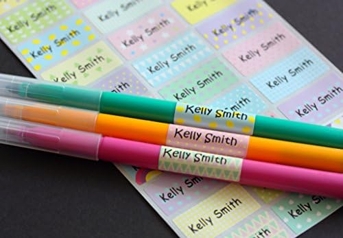 39 Pattern design Personalised Stick on Waterproof - Water bottle Name Tags/Labels with fun designs for kids for stationary, lunch boxes, folders etc