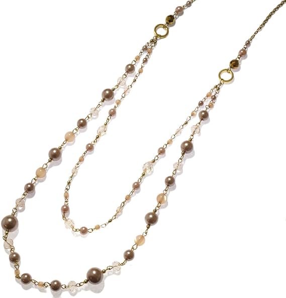 Amazon Co Jp レディースネックレス ステーションタイプ チェーンネックレス ロングネックレス 2連ネックレス ビーズ装飾 パール風 服 ファッション小物
