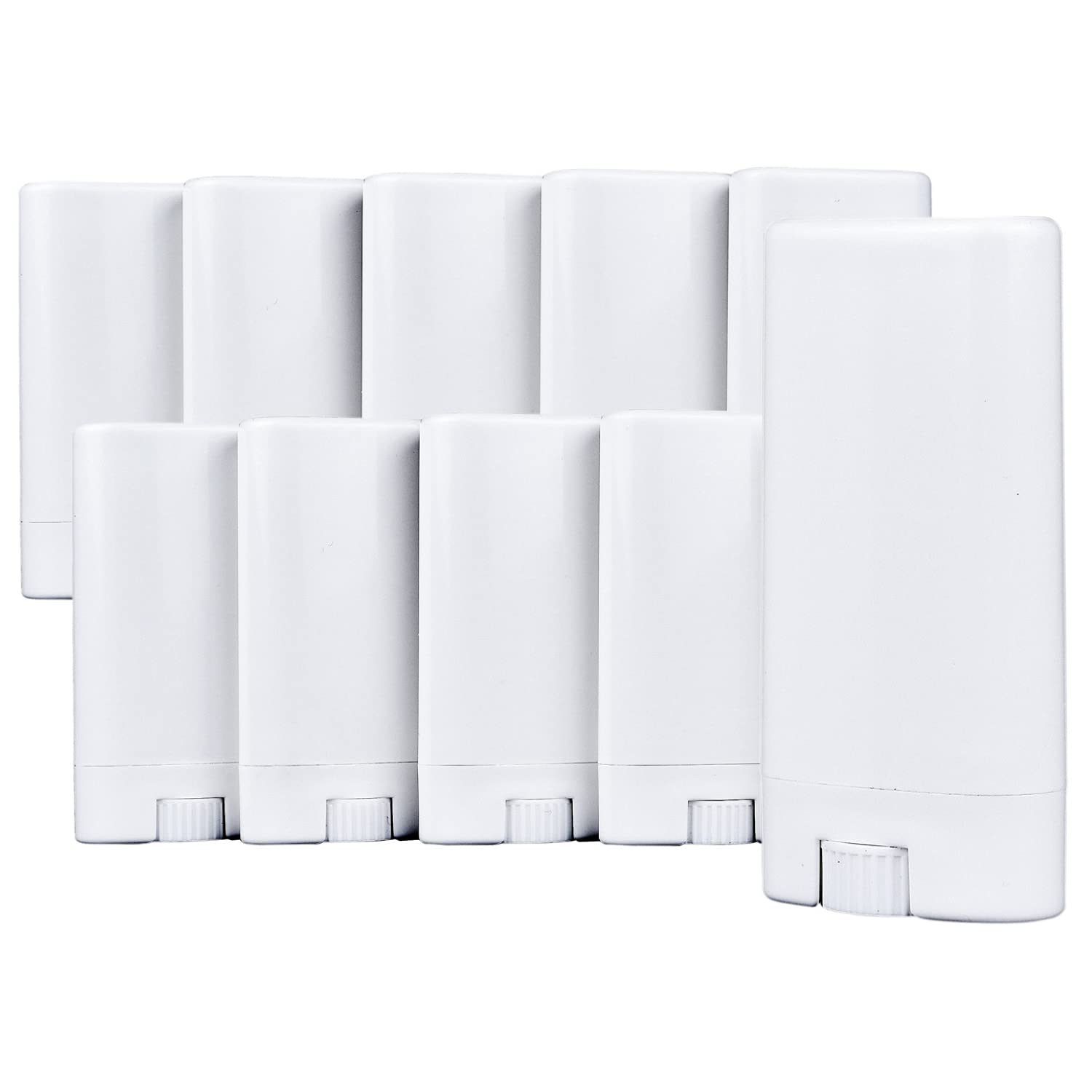 Deodorant Containers (10-Pack) - White - 0.5 Oz (15 ml) - 20 Writable Stickers - Twist Mechanism and Cap - Empty - Refillable Cosmetic Containers for Homemade Natural Deodorant, Lip Balm, Soap, etc.