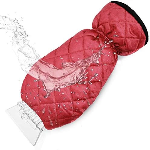 cyrico Ice Scraper Mitt for Car Windshield, Waterproof Snow Ice Scraper Glove with Thick Fleece Lining and Durable Handle for Extra Warmth and Protection,Red(1 Pack)