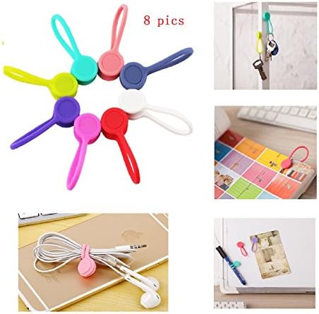 HUIXIONG 8PCS Magnetic Earphone Winder,Magnetic Cord Winder Wrap for Headphones/ Date USB Cable,Soft Silicone Earphone Cable Cord Organizer for iPhone/ iPad/ Samsung, Also Use as Bookmarks/ Keychain