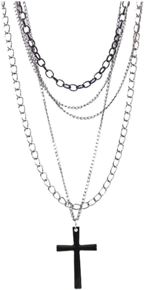 Multi-Layer Chain Pendant Black Cross Metal Long Necklace Gift,Jewelry Christmas Birthday Gift