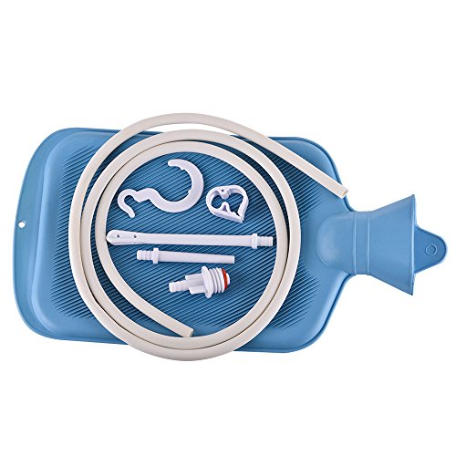 Perfect Reusable Enema Bag Kit and Hot Water Bottle Combination-Odorless Non-Toxic FDA Registered 2 Quart Blue