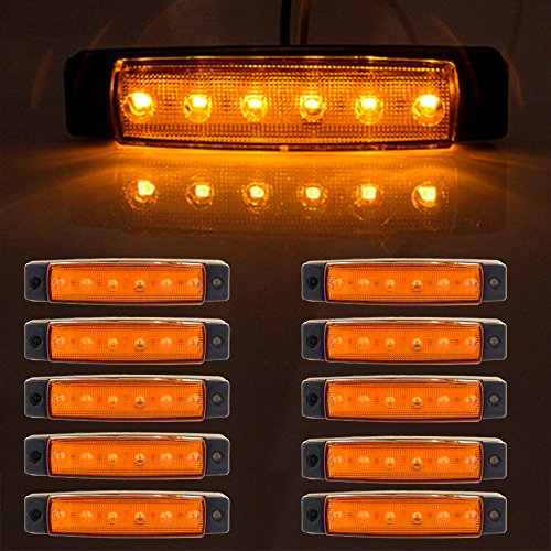 CCIYU 10x Amber 3/8″ 6 LED Clearence Truck Bus Trailer Side Marker Indicators Light Tail Taillight Brake Stop Lamp 12V