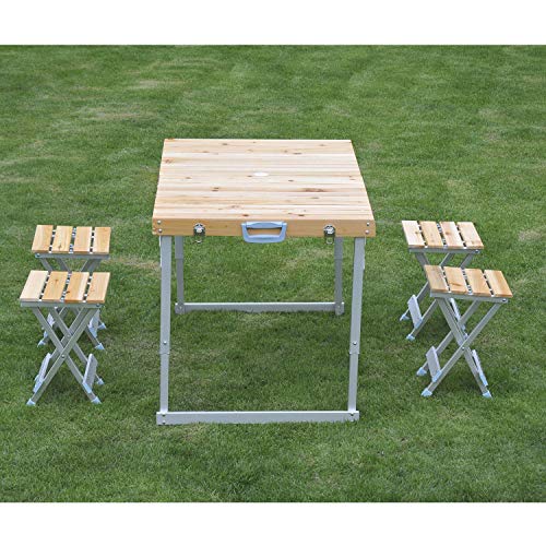 lunanice Classic Casual Outdoor Dining Picnic Table Set Wood Adjustable Folding Portable Camping Compactly Easy Storage & Transport Size: 41″ L x 26.4″ W Natural Wood Color