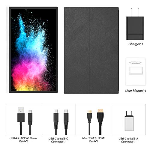 Portable Monitor - 15.6 Inch Portable Screen 1920×1080 Full HD IPS with USB-C/Type-C/Mini HDMI Suitable for Laptop, PC, MacBook Pro, Xbox, PS4, iPhone Series and Smart Phone with Type-C Full Function