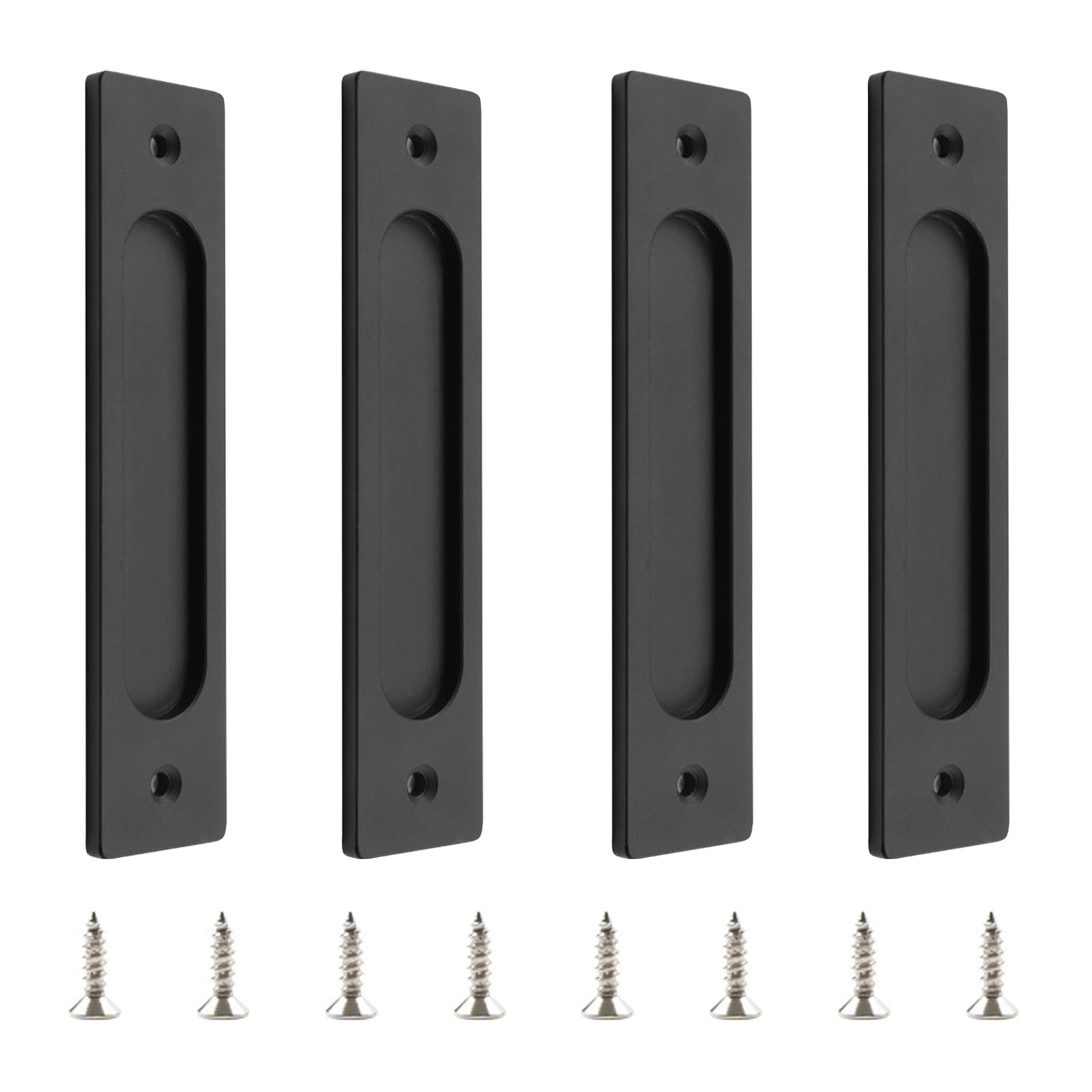 MOROBOR Rectangular Recessed Sliding Door Pulls, 4pcs Matte Black Flush Pull Aluminum Alloy Closet Door Finger Pulls with Screws for Sliding Barn Door (4, Matte Black)