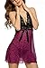 Avidlove Women Halter Babydoll Lace Mesh See-through Sexy Lingerie Set Night Dress Rose red XXL