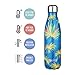 MIRA Vacuum Insulated Travel Water Bottle | Leak-proof Double Walled Stainless Steel Cola Shape Portable Water Bottle | No Sweating, Keeps Your Drink Hot & Cold | 17 Oz (500 ml) (Blue Palm)