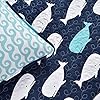 Lush Decor Whale Kids Reversible 4 Piece Quilt Bedding Set with Sham and Decorative Throw Pillows, Twin, Navy