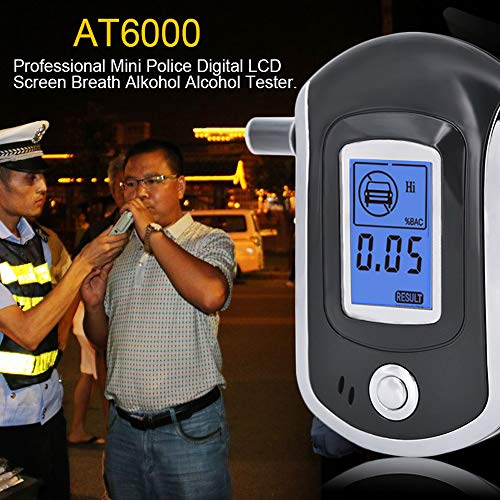 Alcohol Tester Breathalyzer at6000, iPstyle Professional Semiconductor Highly-Accurate Result Digital Blood Breath Tester with 5 Mouthpieces (Alcohol Tester)