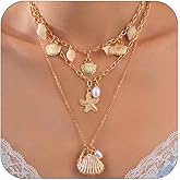 Boho Layered Starfish Conch Shell Necklace for Women, Dainty 14K Gold Seashell Pearl Choker Chain Necklaces Beach Holiday Y2K Jewelry Accessories Gifts
