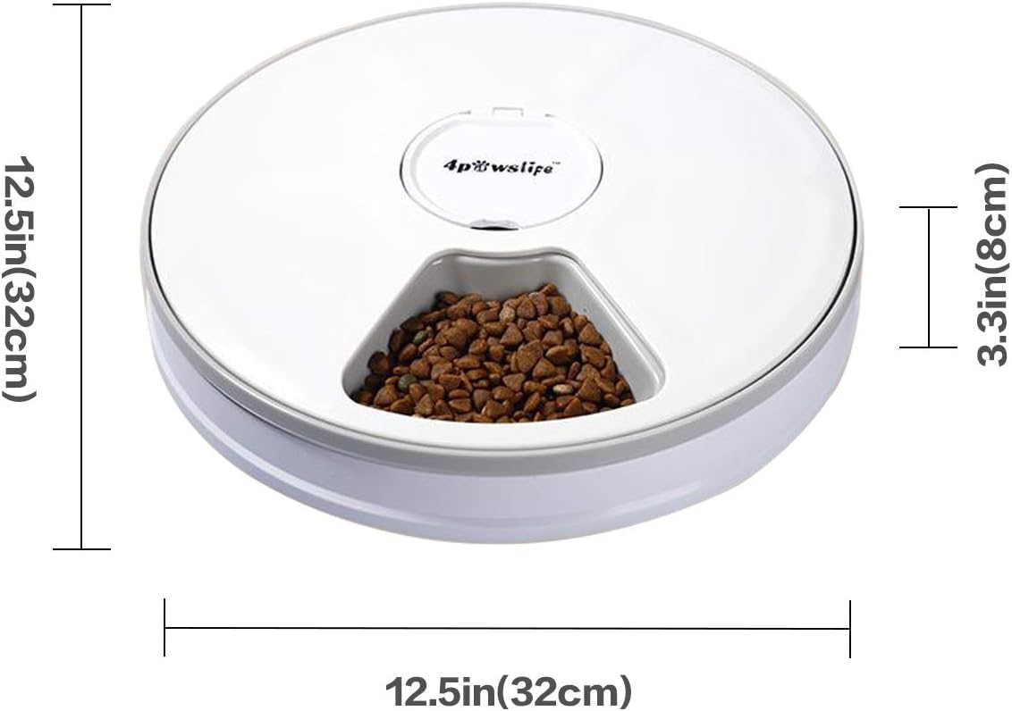 Pet Supplies : 4pawslife 6 Meal Automatic Pet Feeder Food Dispenser with Digital Timer and Music Broadcast for Cats and Dogs : 