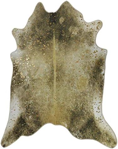 GuoEY Faux Cowhide Wave Point Rug Bryce Collection, Hot Stamping And Hot Silver Process Manufacturing Non-Slip Carpet, Modern Animal Leopard Skin Fur Printed Square Area Rug,Gold,5x6.5FT/152×198cm