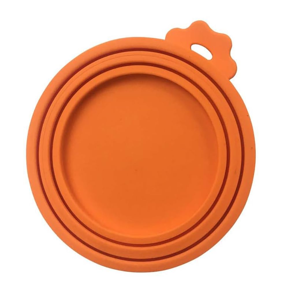 Pet Food Can Covers Fits 3 Sizes [Dishwasher Safe, BPA Free] Universal Silicone Dog Cat Food Lids (Orange)